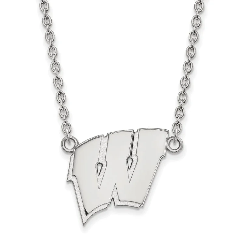 Adjustable Silver Necklace for Comfort-Sterling Silver U of Wisconsin Large Initial W Pendant Necklace