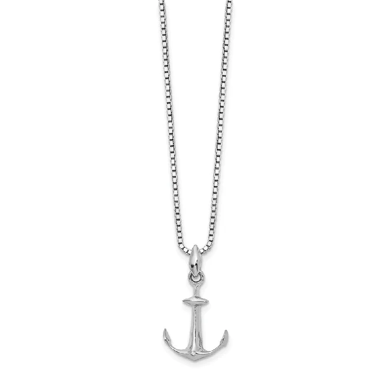 Luxury Diamond Necklace for Brides-Diamond Accented Anchor Necklace in Rhodium Plated Silver, 18-20 Inch