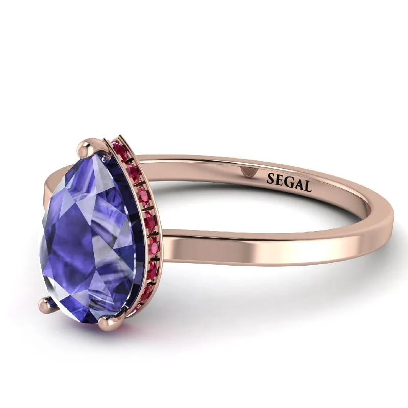 Customizable Silver Ring for Men-Hidden Halo Pear Tanzanite Engagement Ring - Mary No. 211