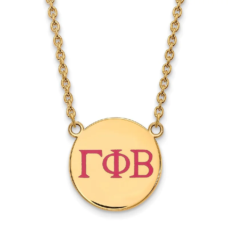 Gold Chain Necklace for Women-14K Plated Silver Gamma Phi Beta Lg Pink Enamel Greek Letters Necklace