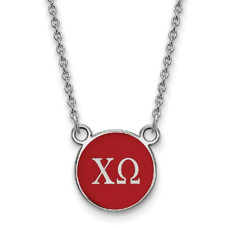 Simple Bead Necklace for Casual Looks-Sterling Silver Chi Omega Small Red Enamel Disc Necklace