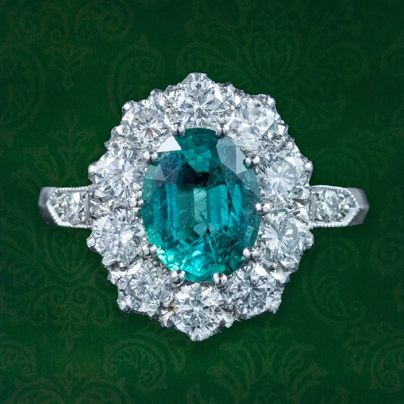 Classic Engagement Ring for Women-Edwardian Style Emerald Diamond Cluster Ring 1.9ct Emerald