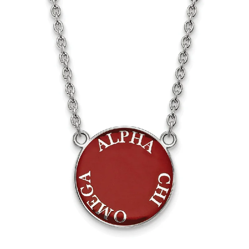 Simple Silver Chain Necklace-Sterling Silver Alpha Chi Omega Large Enamel Disc Necklace