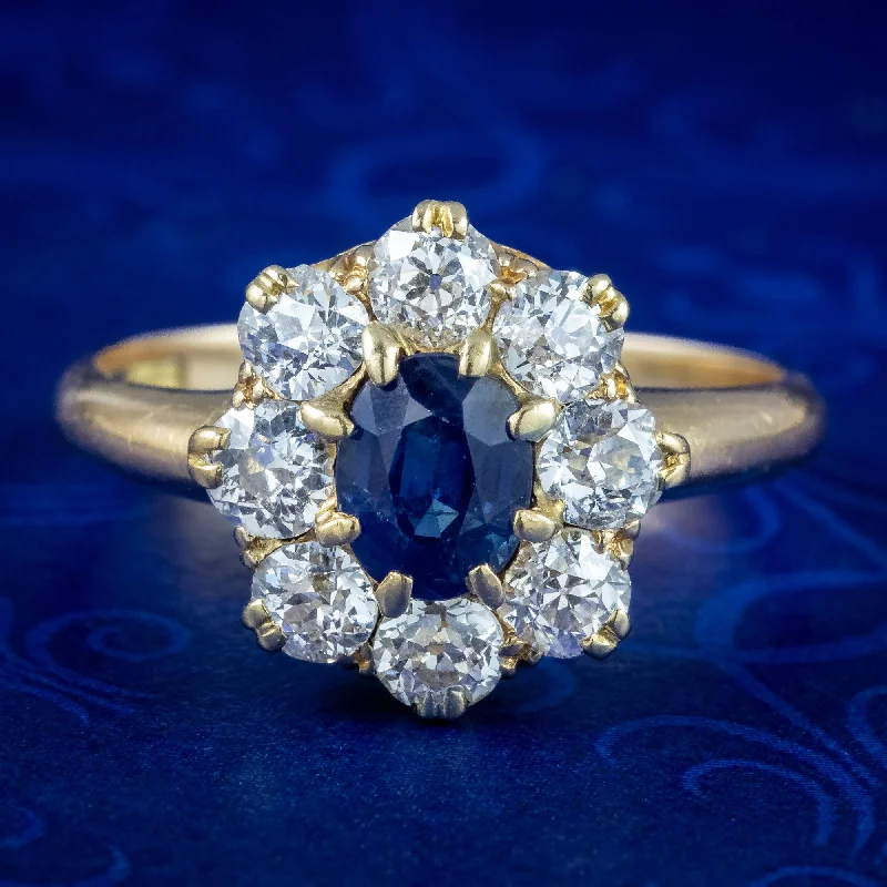 Stackable Rings for Women-Antique Victorian Sapphire Diamond Cluster Ring 0.60ct Sapphire