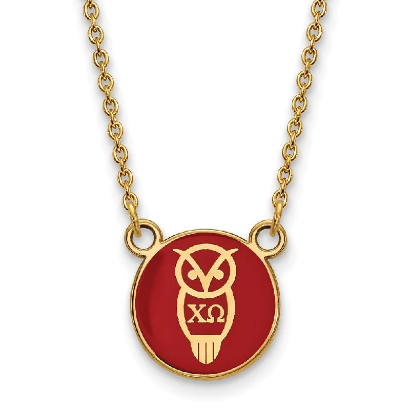 Vintage Gold Necklace for Classic Look-14K Plated Silver Chi Omega Small Enamel Mascot Necklace