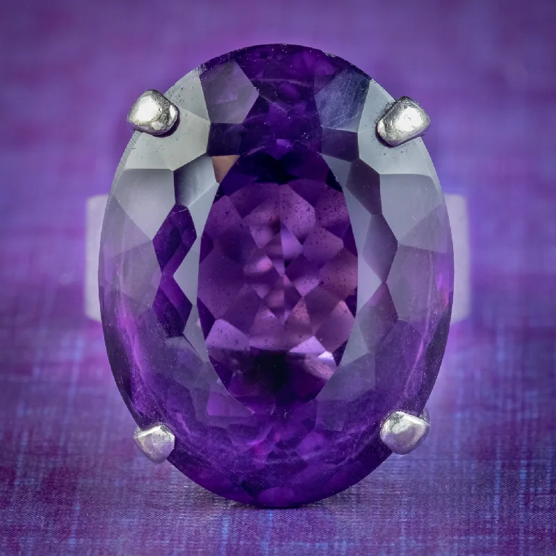 Custom Silver Ring for Customization-Vintage Amethyst Cocktail Ring 20ct Amethyst