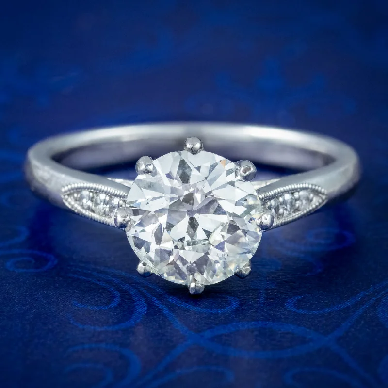 Classic Titanium Wedding Ring-Edwardian Style Diamond Solitaire Ring 1.78ct Diamond With Cert