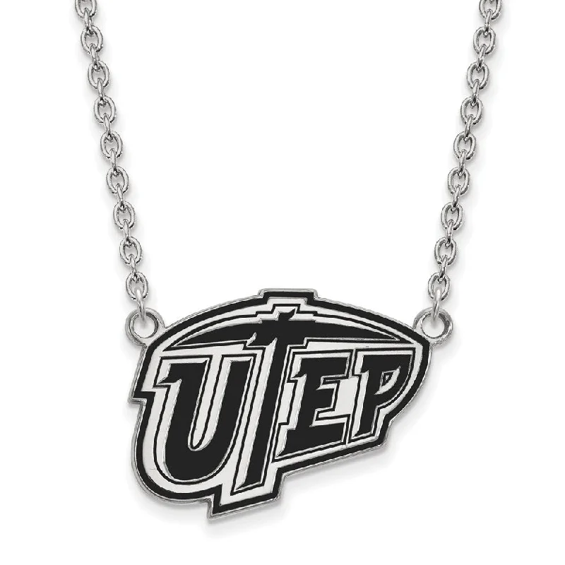 Silver Necklace with Gemstones-Sterling Silver U of Texas at El Paso Large Enamel Pendant Necklace