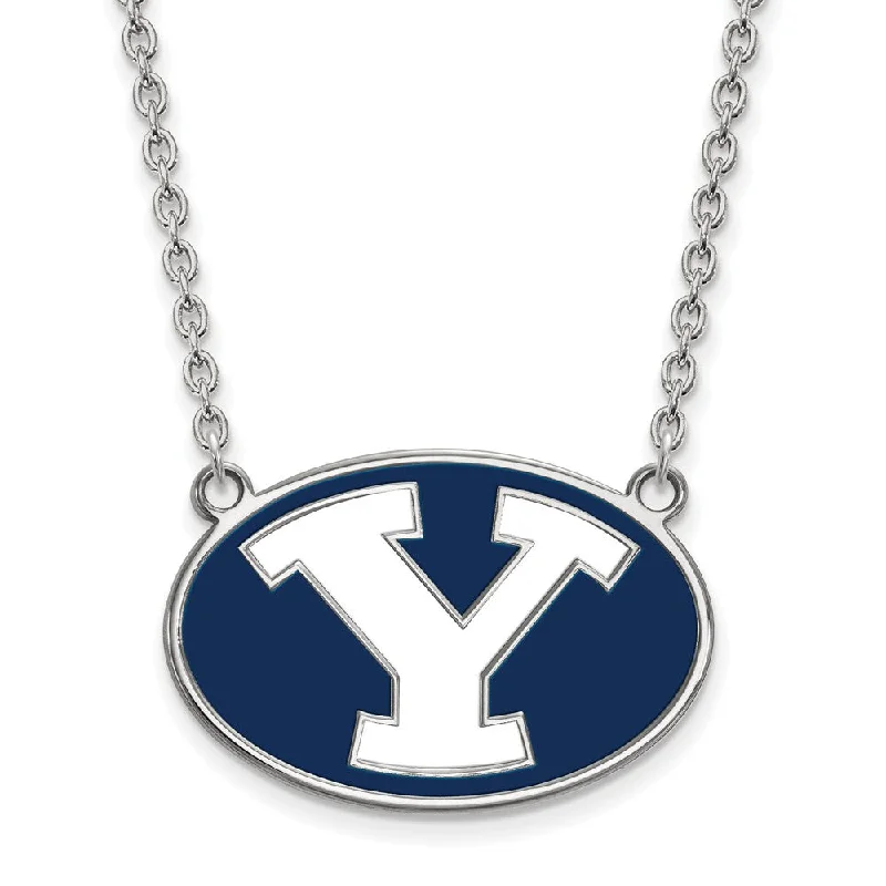 Classic Silver Necklace for Everyday Wear-Sterling Silver Brigham Young U Large Enamel 'Y' Pendant Necklace