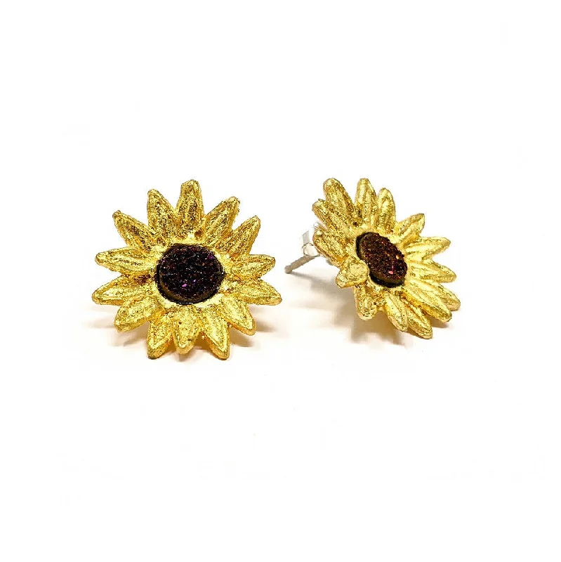 Glamorous Earrings for Night Life-Petite Post Sunflower Earrings