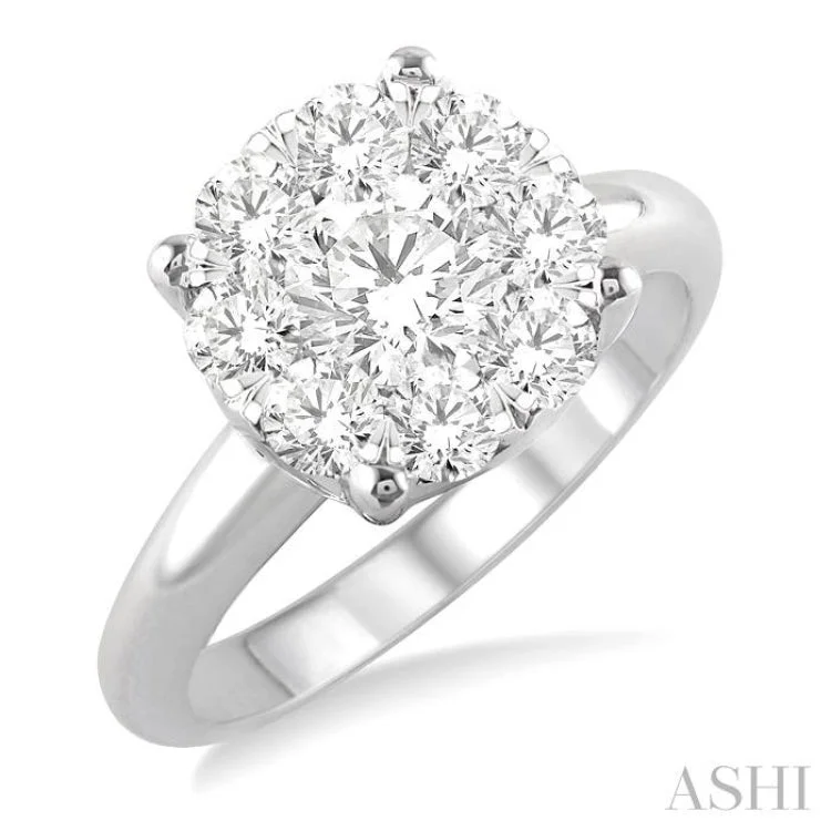 Classic Solitaire Ring for Engagement-1 1/2 Ctw Lovebright Round Cut Diamond Ring in 14K White Gold