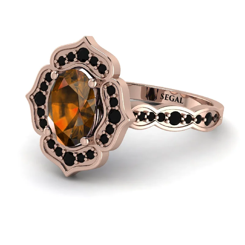 Unique Custom Ring for Special Moments-Decorated Halo Oval Brown Diamond Engagement Ring - Faith No. 1108