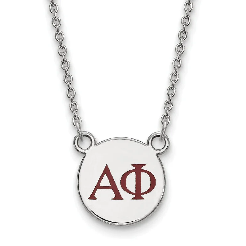 Gemstone Necklace for Summer Events-Sterling Silver Alpha Phi Small Red Enamel Greek Letters Necklace