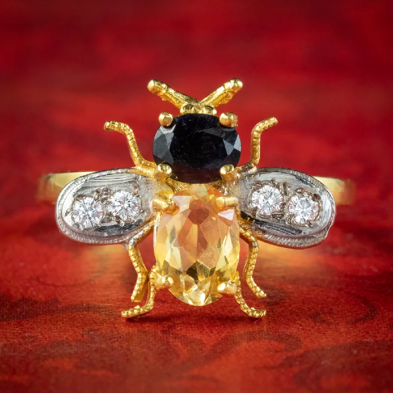 Elegant Gemstone Ring for Special Events-Edwardian Style Citrine Topaz Bee Ring