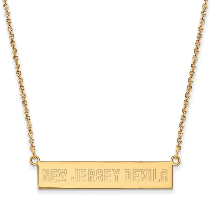 Gold Necklace with Initial Pendant-SS 14k Yellow Gold Plated NHL New Jersey Devils SM Bar Necklace, 18 In