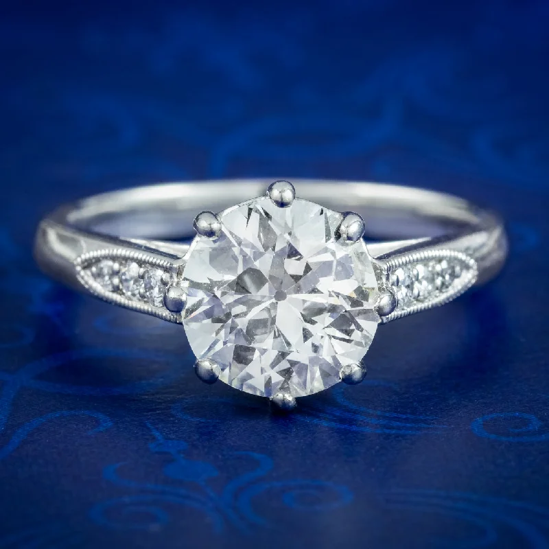 Luxury Ring for Anniversary Gifts-Edwardian Style Diamond Solitaire Ring 1.72ct Diamond With Cert