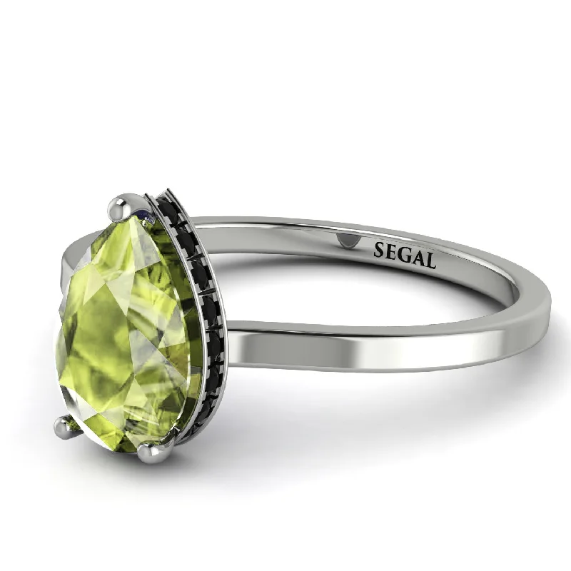 Stylish Wedding Ring Set for Couples-Hidden Halo Pear Peridot Engagement Ring - Mary No. 709