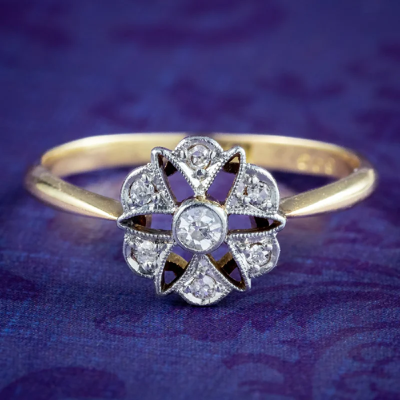 Luxury Gold Ring for Anniversary-Antique Edwardian Diamond Daisy Cluster Ring