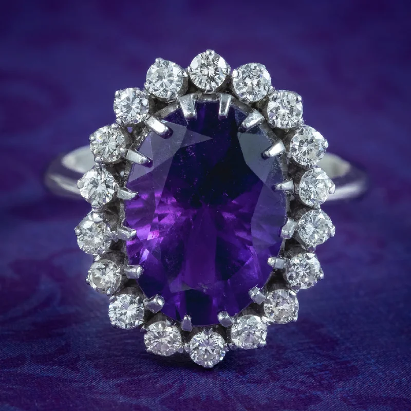 Fashionable Stackable Rings for Women-Vintage Amethyst Diamond Cluster Ring 6ct Amethyst