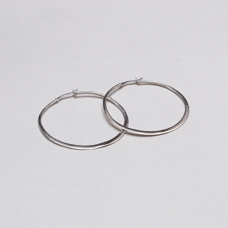 Chunky Earrings for Fashion-Flat Silver Large Hoop Earrings