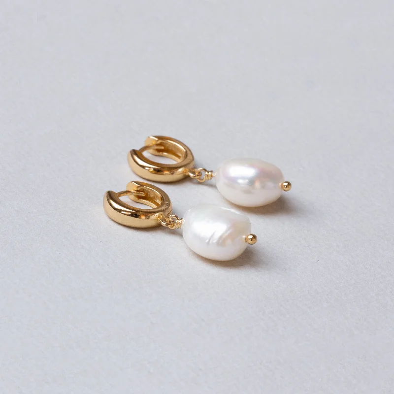 Stunning Earrings for Evening Events-Baroque Pearl Huggie Hoop Earrings