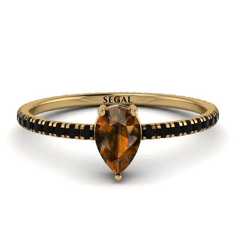 Pearl Ring for Elegant Look-Pear Brown Diamond Ring With Micro Pave - Taylor No. 1107