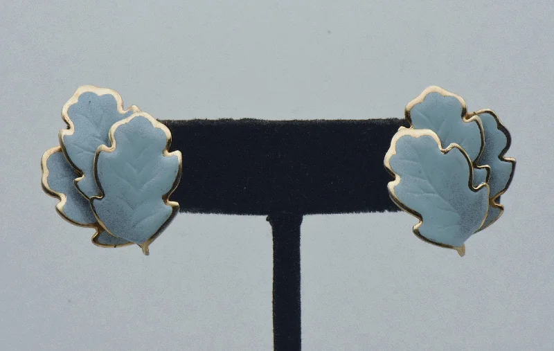 Silver Hoop Earrings for Women-Vintage Gold Tone and Enamel Oak Leaves Clip On Earrings