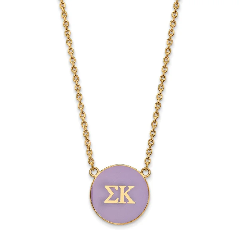 Fine Gold Necklace for Luxury Look-14K Plated Silver Sigma Kappa Large Purple Enamel Disc Necklace