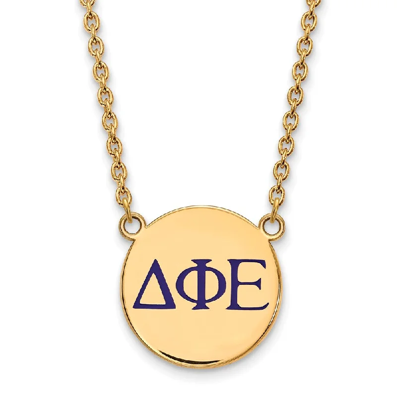 Layered Necklace with Multiple Charms-14K Plated Silver Delta Phi Epsilon Large Blue Enamel Letters Necklace