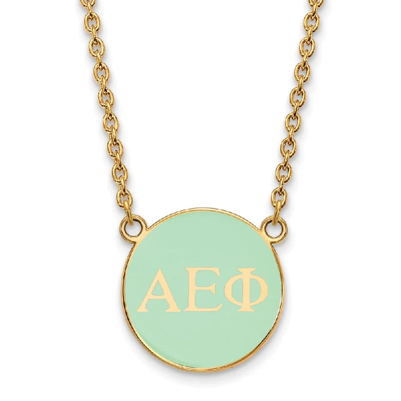 Adjustable Necklace for Comfortable Wear-14K Plated Silver Alpha Epsilon Phi Small Aqua Enamel Disc Necklace