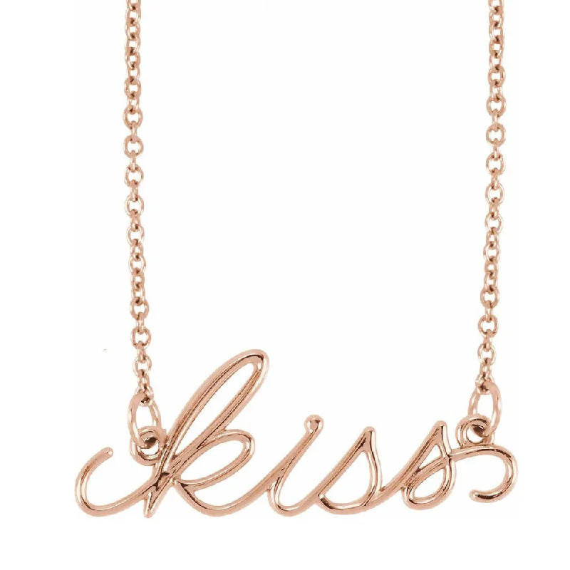 Classic Choker Necklace for Women-14K Yellow, White or Rose Gold Petite Kiss Script Necklace, 16 Inch