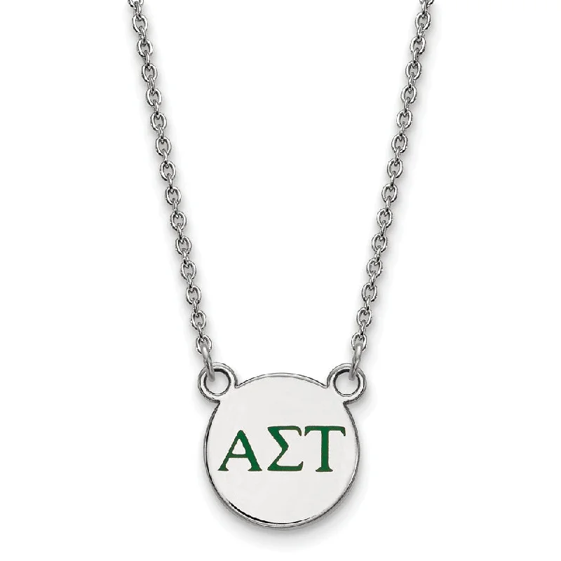 Silver Necklace with Colored Stones-Sterling Silver Alpha Sigma Tau Small Green Enamel Greek Necklace