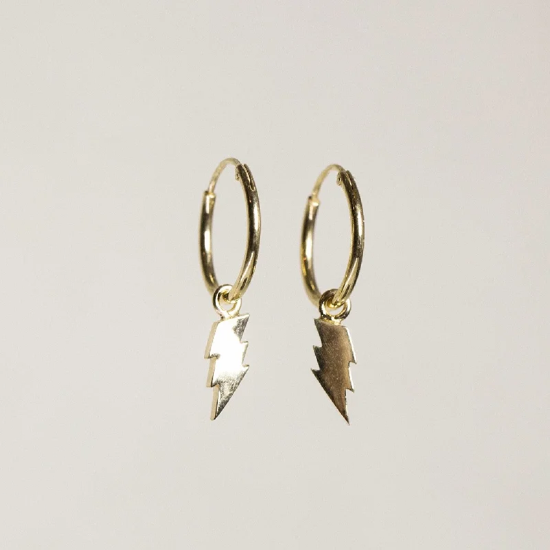 Statement Gold Earrings-Lightning Bolt Hoop Earrings