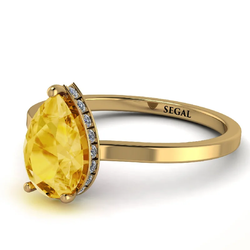 Gold Ring with Gemstones-Hidden Halo Pear Citrine Engagement Ring - Mary No. 601