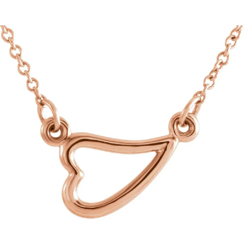 Layered Necklace for Trendy Looks-14k Yellow, White or Rose Gold Small Sideways Heart Necklace, 16-18 In