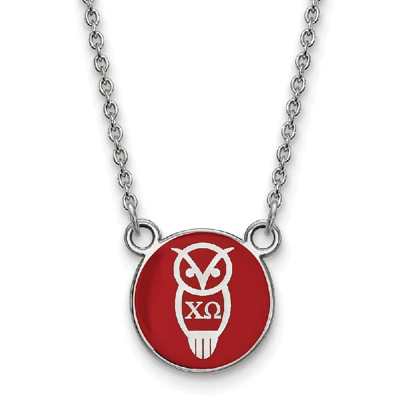 Vintage Style Necklace-Sterling Silver Chi Omega Small Red Enamel Mascot Necklace