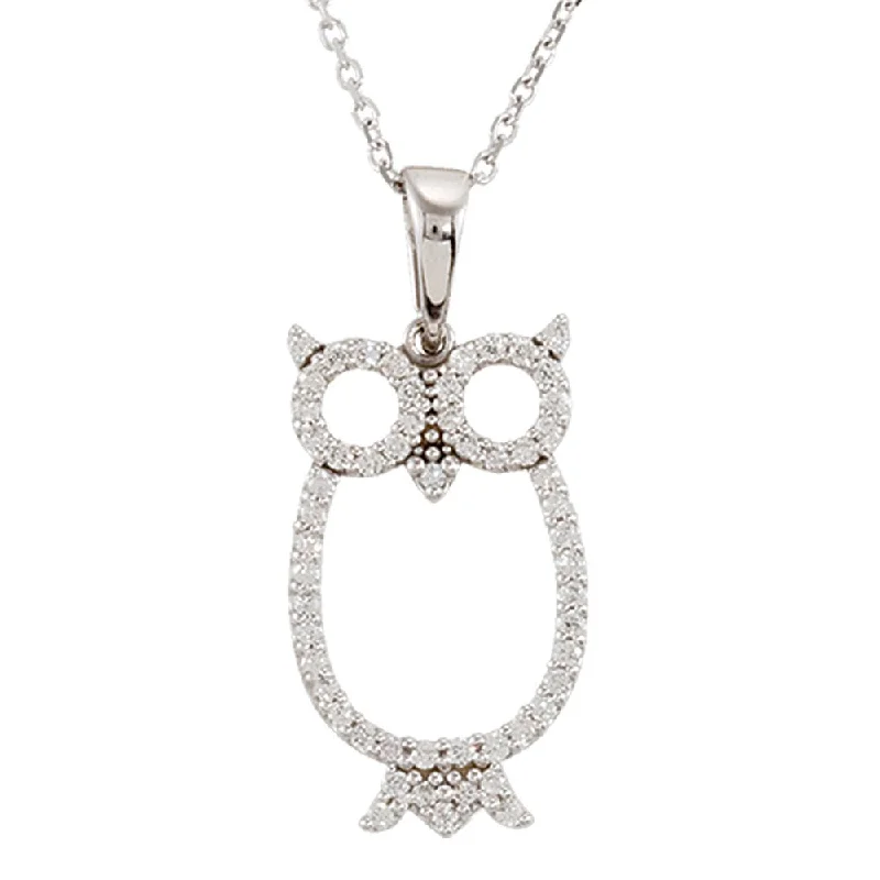 Multi-layer Necklace for Fashion-1/4 cttw Diamond Owl 16-Inch Necklace in 14k White Gold