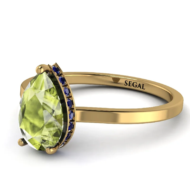 Designer Gold Ring for Engagement-Hidden Halo Pear Peridot Engagement Ring - Mary No. 713