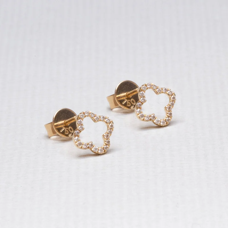 Bridal Earrings for Bride-to-be-Yellow Gold Victoria Clover Stud Earrings with Diamonds