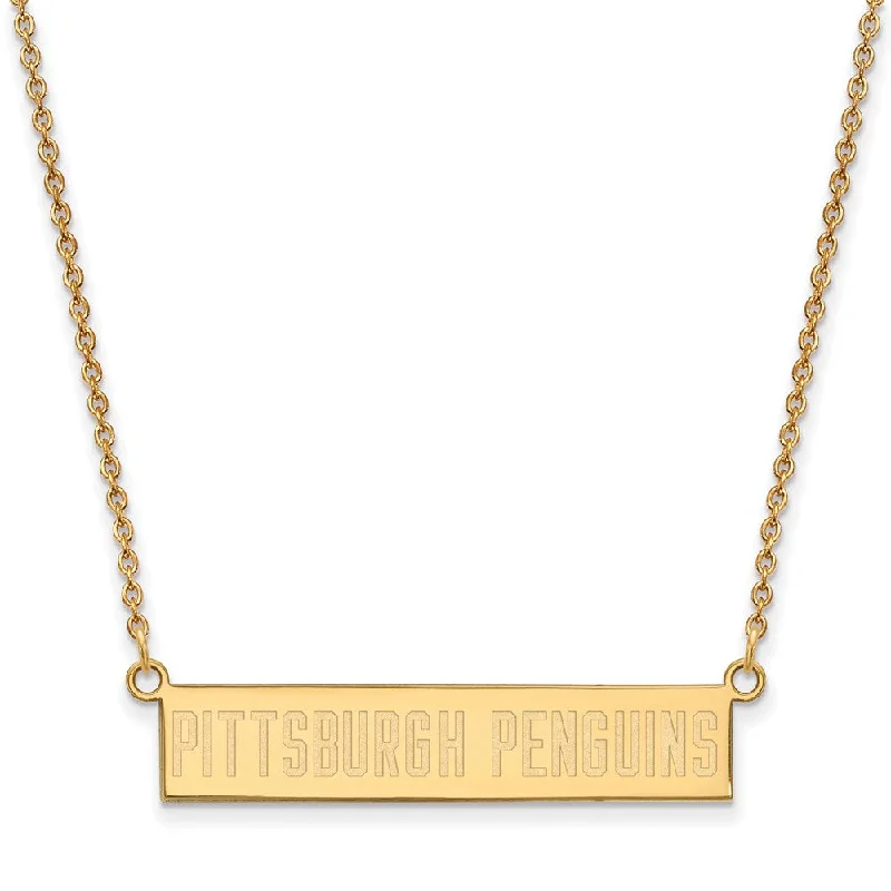 Elegant Wedding Necklace for Brides-SS 14k Yellow Gold Plated NHL Penguins SM Bar Necklace, 18 Inch