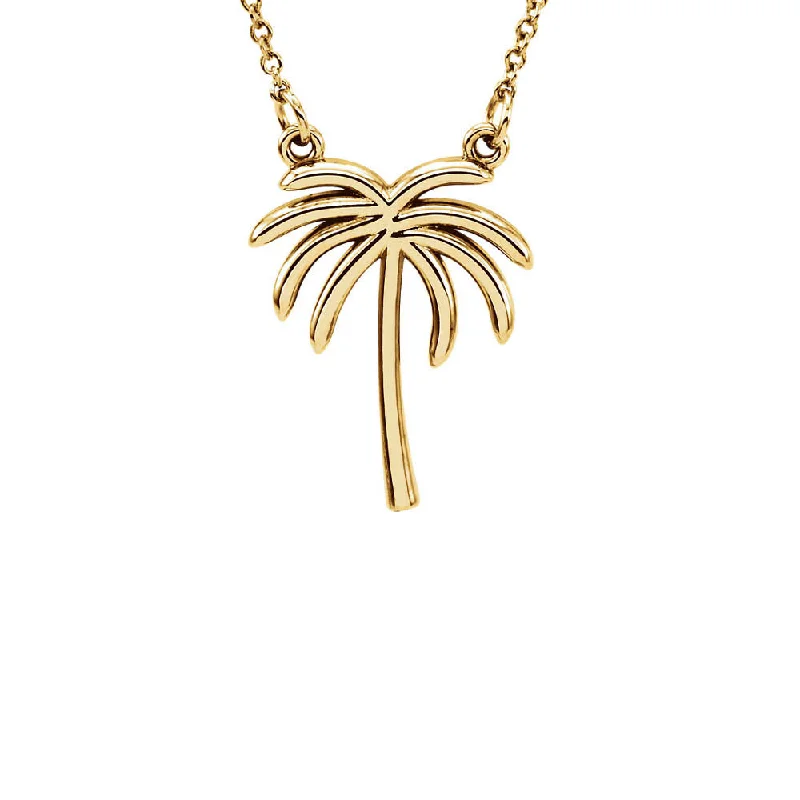 Custom Pendant Necklace for Personal Style-Polished Palm Tree Necklace in 14k Yellow Gold, 16 Inch