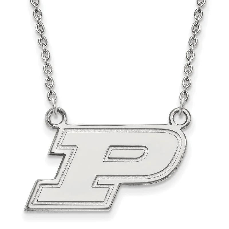 Silver Necklace with Large Pendant-Sterling Silver Purdue Small Initial P Pendant Necklace