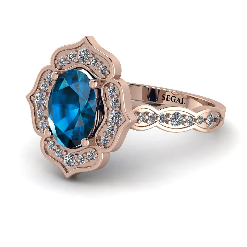 Large Ruby Ring for Women-Decorated Halo Oval Blue Topaz Engagement Ring - Faith No. 502