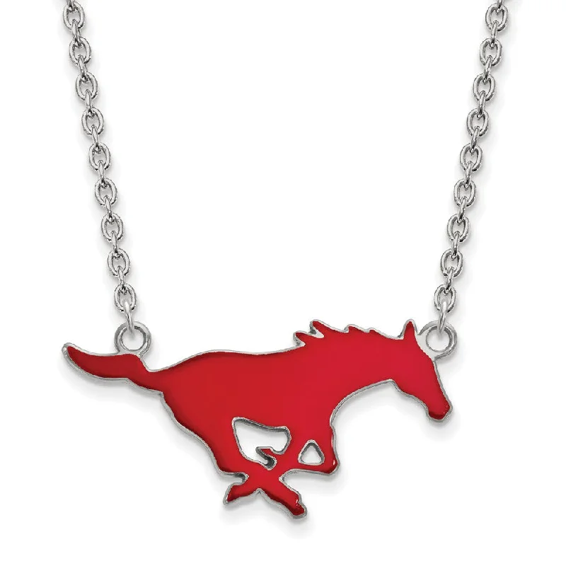 Diamond Necklace for Wedding-Sterling Silver Southern Methodist U Lg Enamel Pendant Necklace