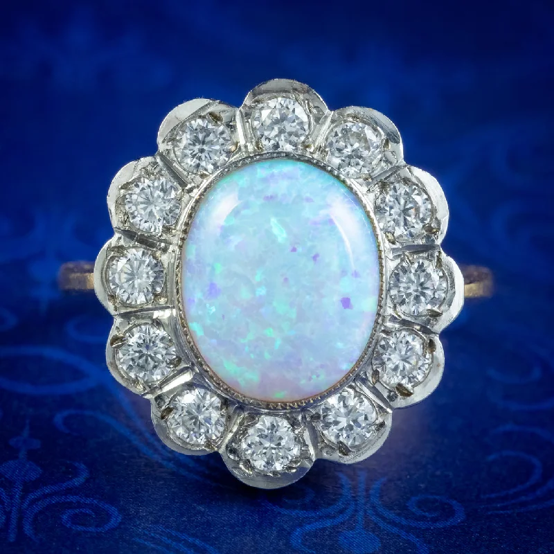 Simple Silver Band Ring for Men-Edwardian Style Opal Cz Daisy Cluster Ring 5.5ct Opal