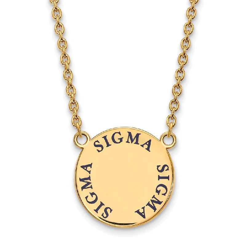 Layered Gold Necklace for Trendy Look-14K Plated Silver Sigma Sigma Sigma Large Blue Enamel Necklace