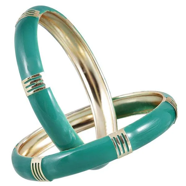 Luxury Gold Bangles for Special Occasions-Kriaa Green Enamel Gold Plated Set of 2 Bangles - 1401131_2.6