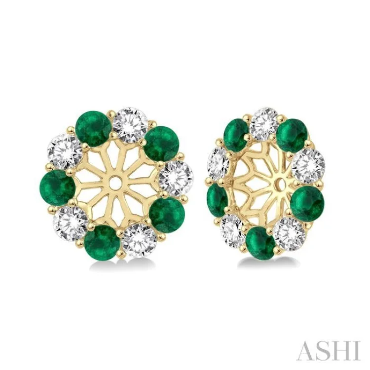 Geometric Gold Earrings-2.30 MM Round Cut Emerald and 1/2 Ctw Round Cut Diamond Earring Jacket in 14K Yellow Gold