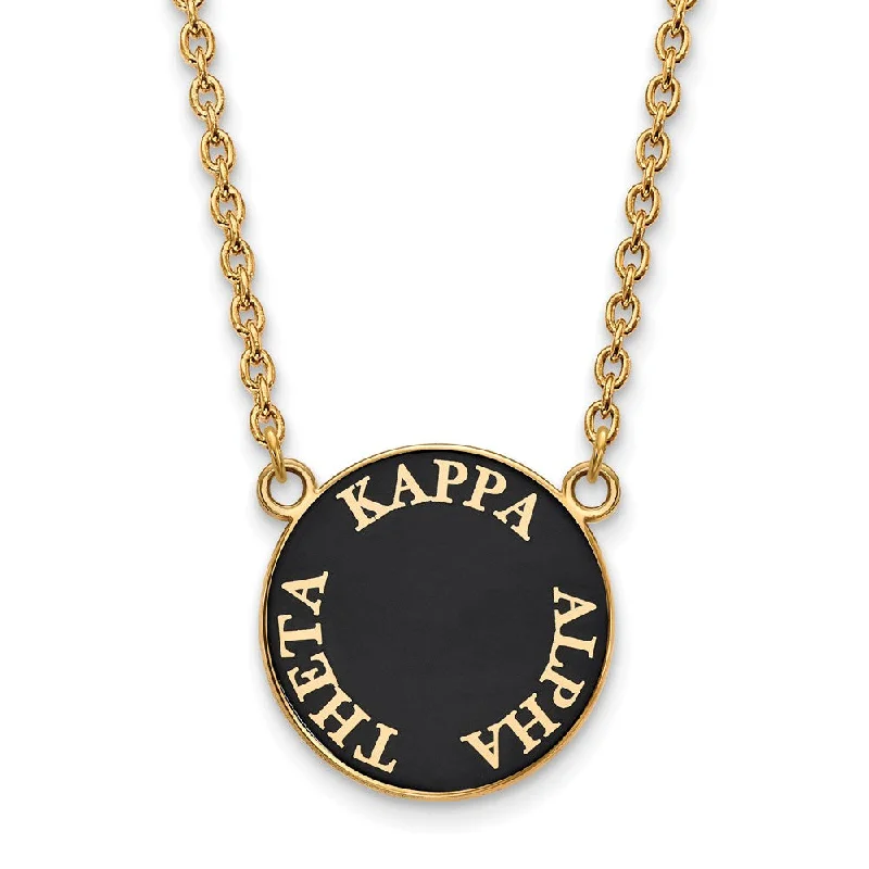 Handmade Necklace for Special Occasions-14K Plated Silver Kappa Alpha Theta Large Enamel Disc Necklace