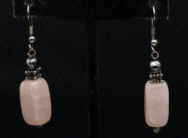 Classic Gold Earrings for Women-Vintage Rose Quartz Dangle Earrings